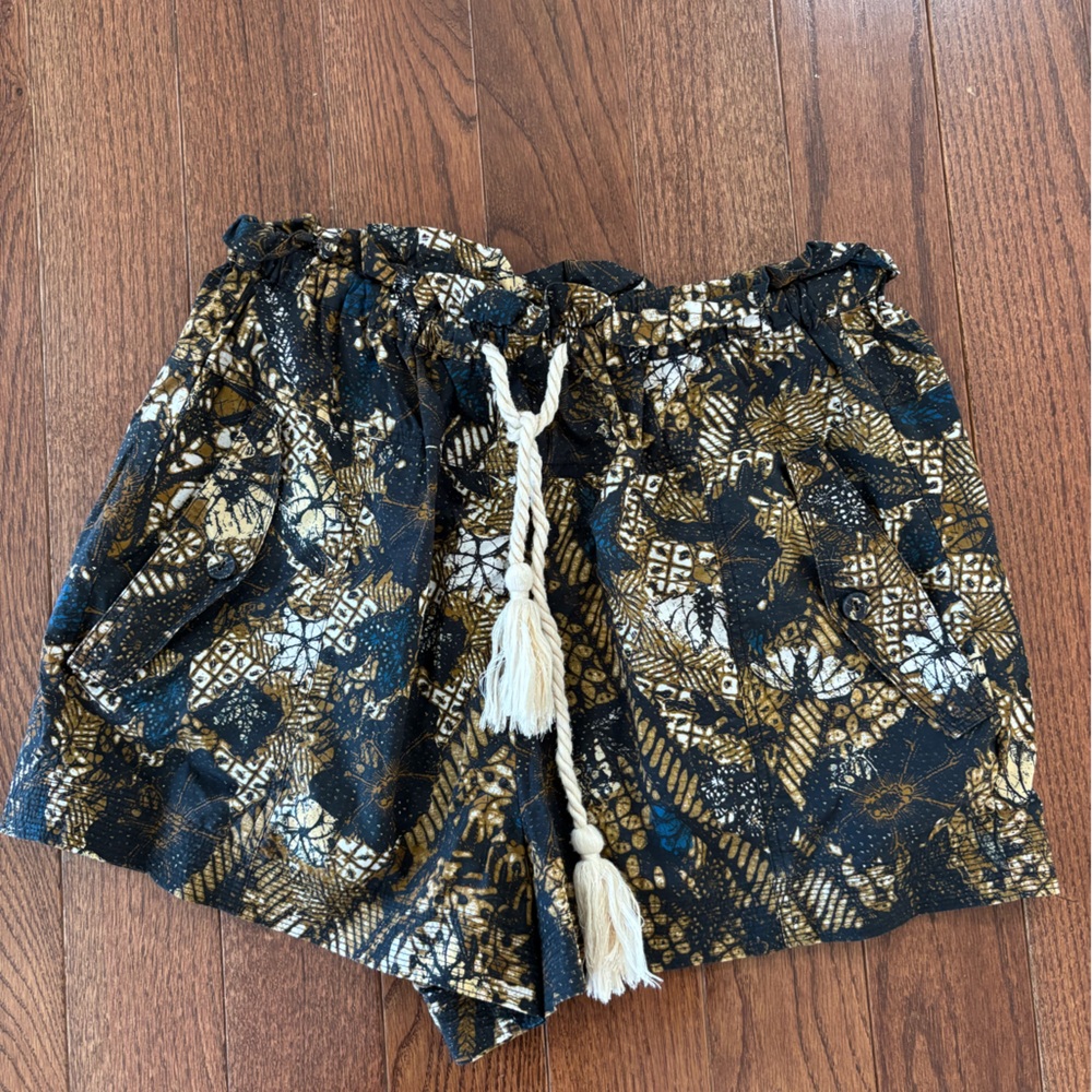 Ulla Johnson Black and Gold Patterned High Waist Shorts